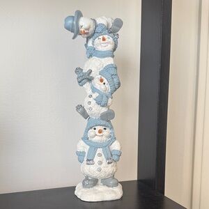 Cute Snowman Stack Holiday Decoration - Blue and White
